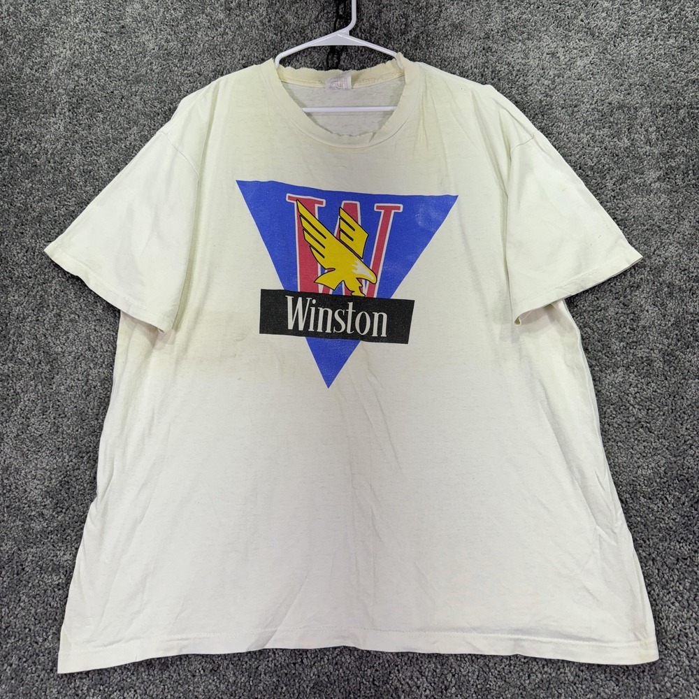 Vintage Winston Shirt Mens XL White Eagle Logo Graphic Tee Try Short Sleeve City